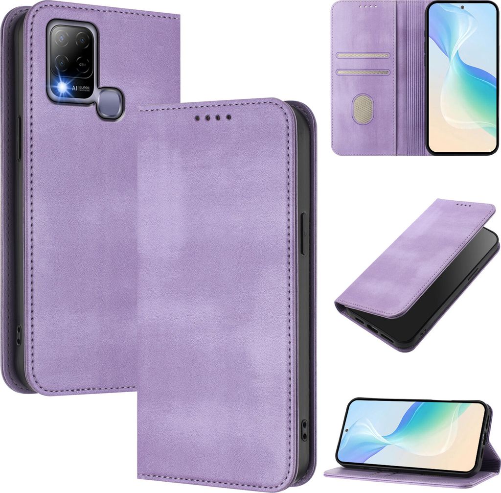 Handyhülle für Infinix Hot 10T/Hot 10S, Vintage Leder RFID Schutz Kartenfach Standfunktion Magnetische Klapphülle Violett