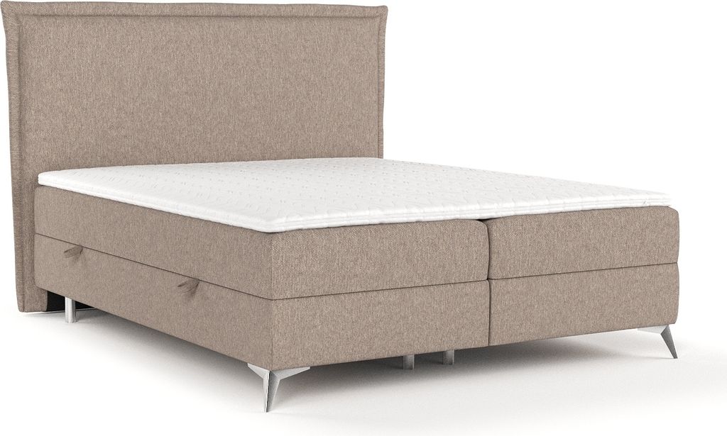 Boxspringbett Livia Interiors Bell, Bett 160x200 cm, mit Bettkästen, Doppelbett, H2 Bonell - Matratze und Topper, Webstoff Megan, Dunkelbeige Farbe