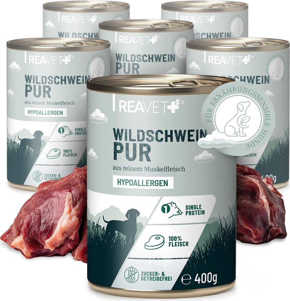 REAVET Premium Hunde Nassfutter - Wildschwein Pur 6 x 400g Produktbild 