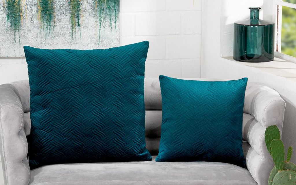 Gilde Kissen, quadratisch, "Velluto", Polyester, blau, VE 3, L. 17 cm, B. 43 cm, H. 43 cm 44404 4063387444047