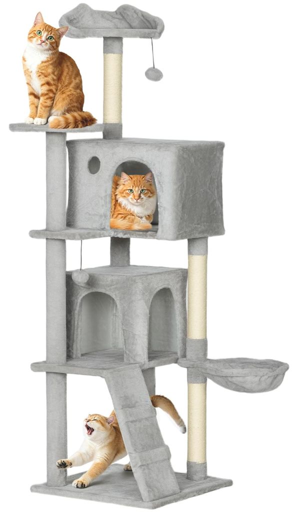 Arbre à chat PawHut, 160 cm de haut, avec niches, panier, Image du produit 