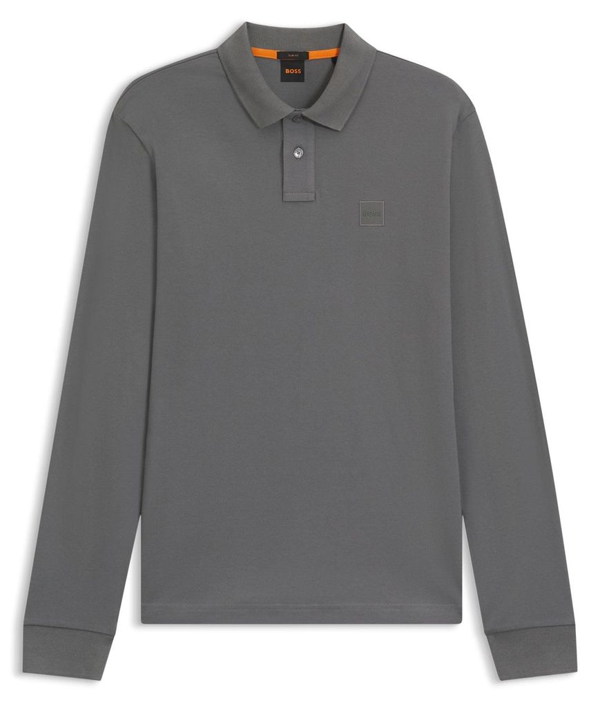 Boss Orange grau Polo Langarm Slim Fit Baumwolle Produktbild 