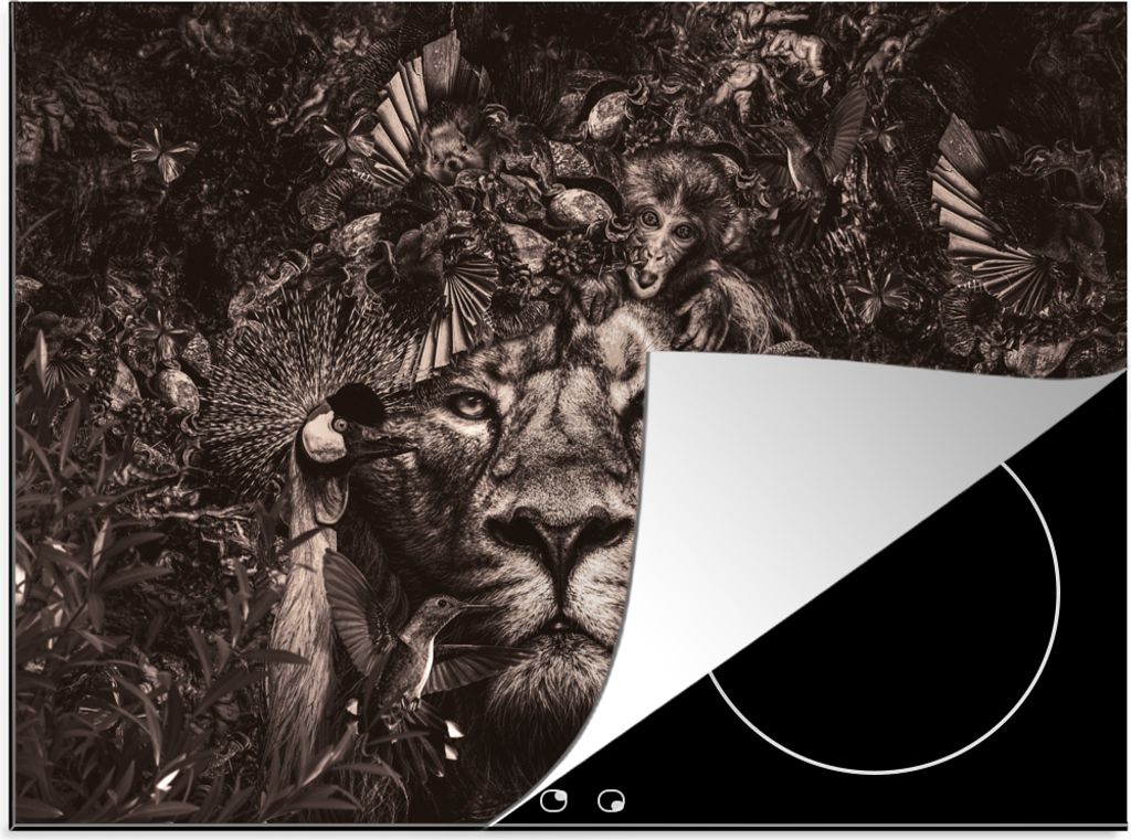 KitchenYeah Herdabdeckplatte Wilde Tiere - Afrika - Schwarz - Weiß , 70x52cm, Küche Deko, Glaskeramikkochfeld Herdabdeckung, Abdeckplatte fùr ...