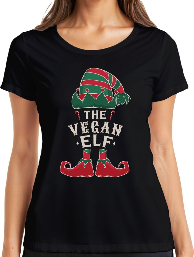 Vegan Elf Veganer - Weihnachten Weihnachtsgeschenk Christmas Damen T-Shirt, Schwarz, S