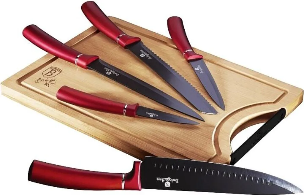 BerlingerHaus Burgundy BH-2552 Set 5 Coltelli + Tagliere Bambù