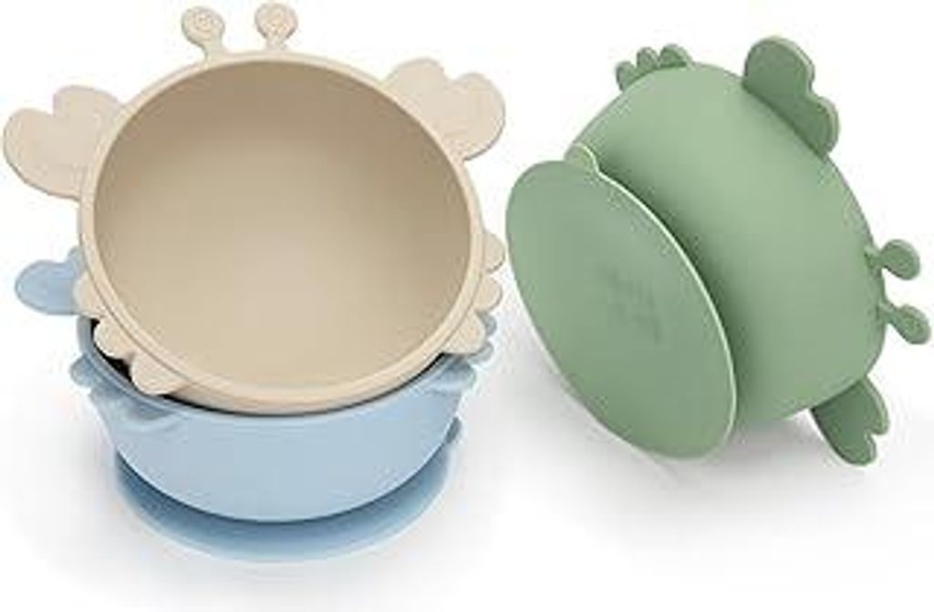 3 Stück Baby Breischale Silikon Baby Schüssel mit Saugnapf, BPA-Frei Kinderschüssel Kinder Schale Rutschfest Essen Geschirr Set für Kinder Klei...