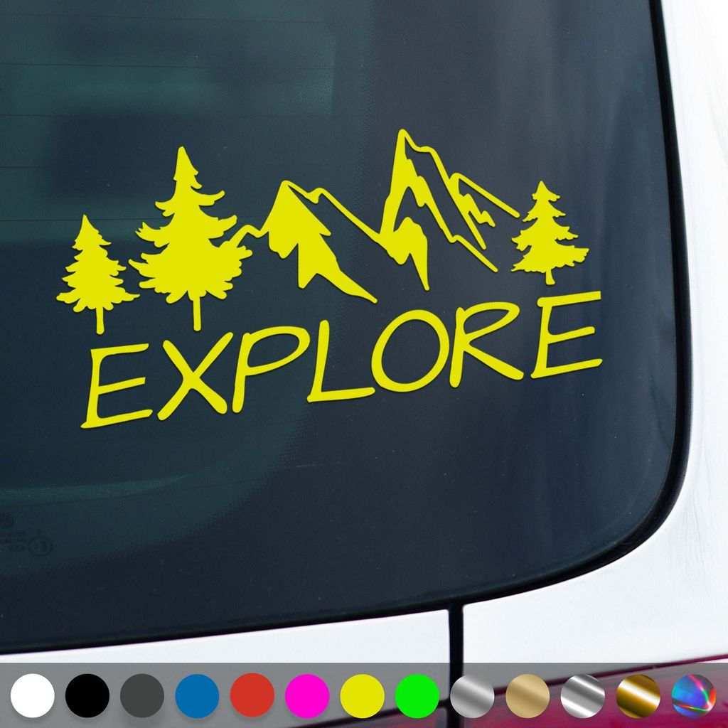 PantherPixel Camping Aufkleber Erkunden Entdecken Reisen Explore Sticker Auto Geschenkidee Farbe Neon-Gelb
