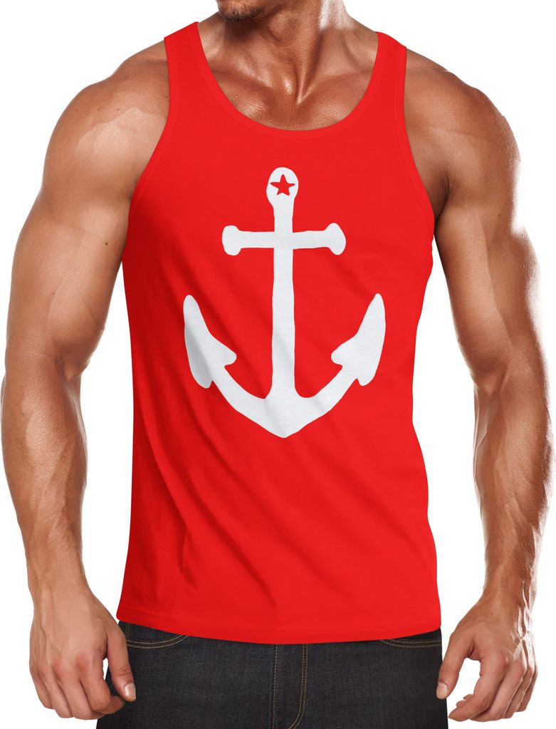 Herren Tanktop Anker Anchor Stern Vintage Muskelshirt Tank Top Muscle Shirt Achselshirt Moonworks M