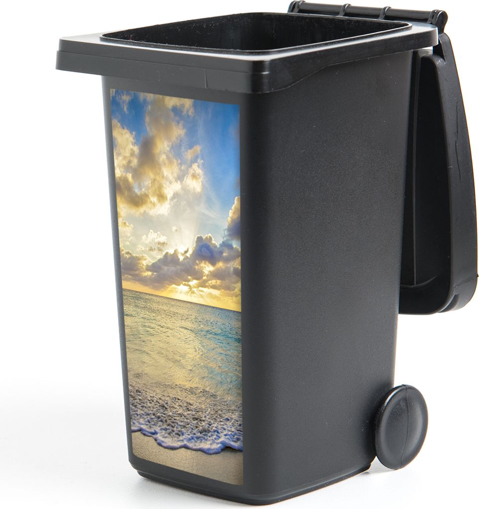 MuchoWow Mülltonnenaufkleber Meer - Strand - Wolken - Sonne 44x98 cm - Containeraufkleber - Aufkleber - Mülltonnen-Aufkleber