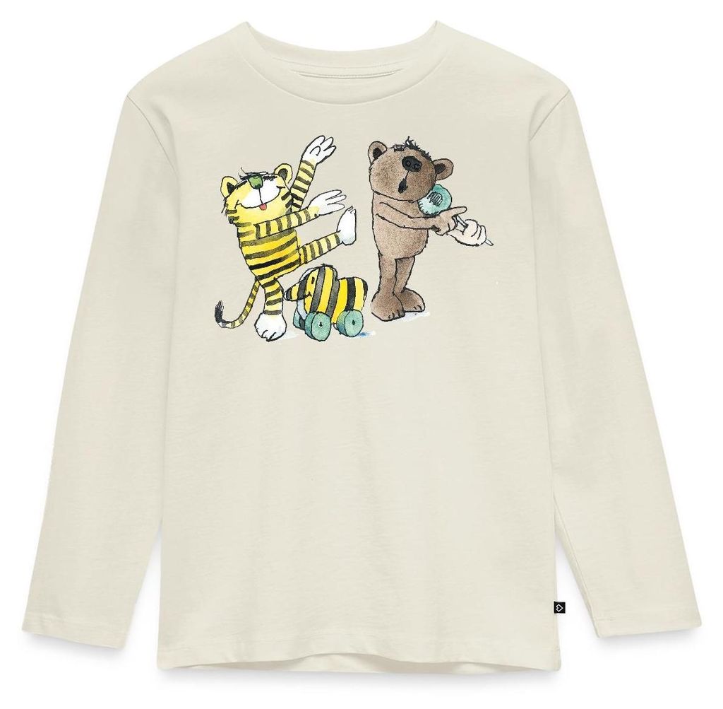 Spreadshirt Janosch Tiger und Freunde Machen Musik Kinder Premium Langarmshirt, 98/104 (2 Jahre), Naturweiß