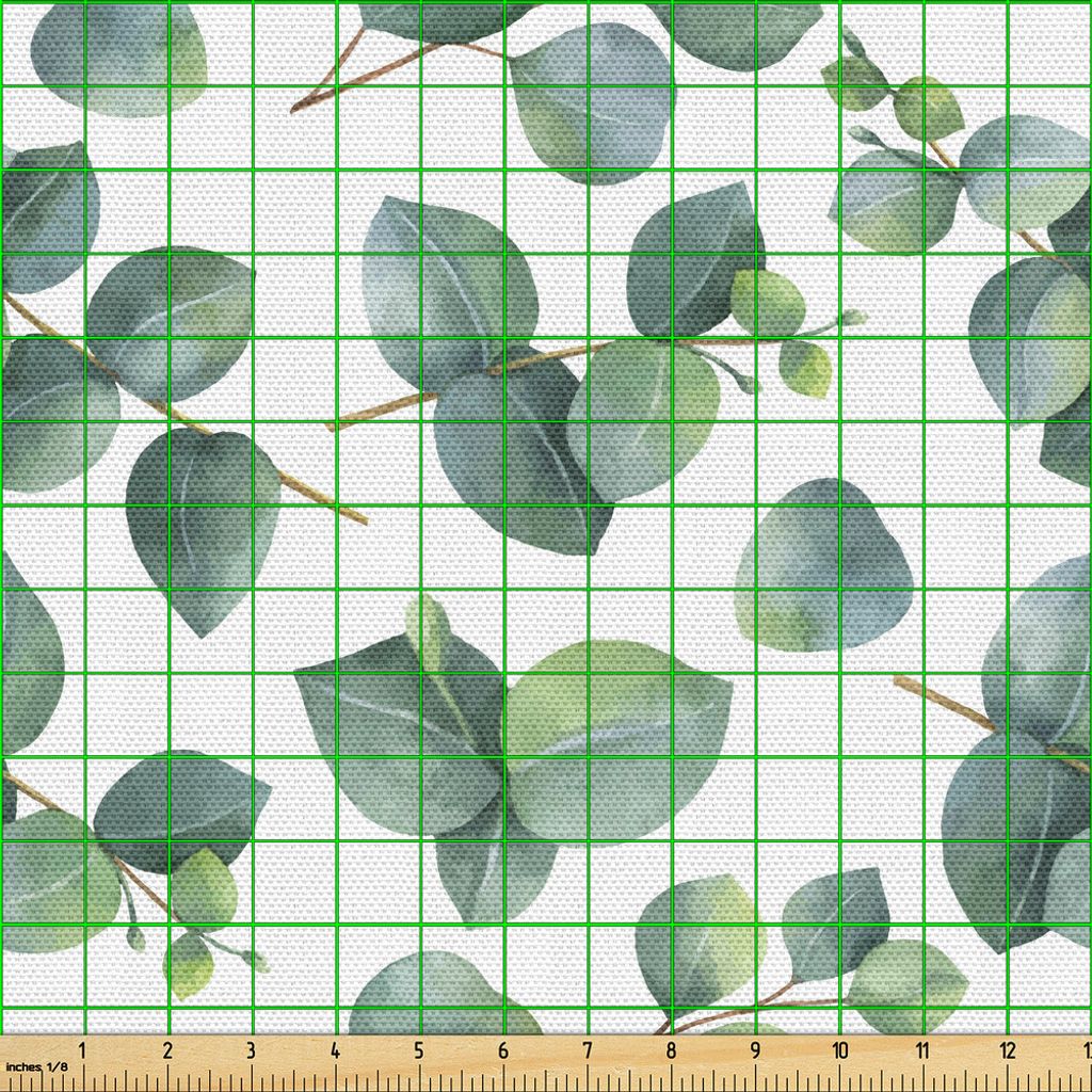 ABAKUHAUS Blatt Gewebe als Meterware, Aquarell Art Natur Eukalyptus Blätter Wiederholendes Muster, 10 M (148 x 1000 cm), Grün Hellbraun Weiß