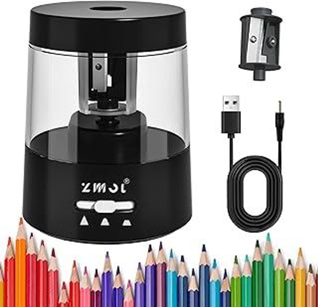 ZMOL Elektrischer Anspitzer für Buntstifte,Pencil sharpener Auto-Stopp, Batteriebetrieben Elektrischer Bleistiftspitzer plug in für Kinder 6–8 ...
