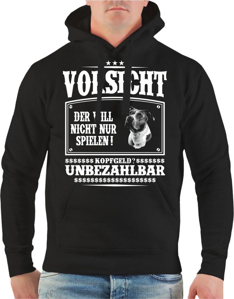 Herren Kapuzenpullover American Staffordshire Terrier VORSICHT der will nicht nur spielen