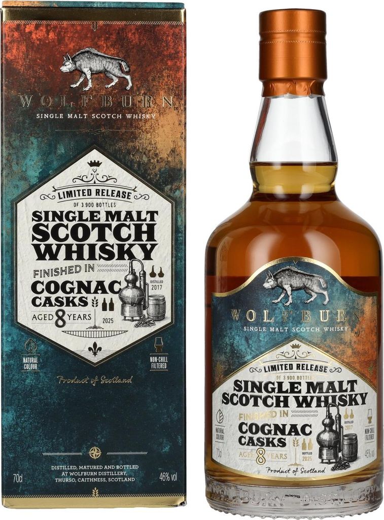 Wolfburn 8 Years Old COGNAC CASKS Single Malt Scotch Whisky Limited Release 46% Vol. 0,7l in Geschenkbox