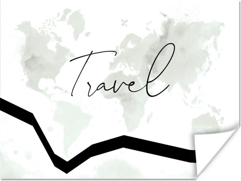 MuchoWow Poster Karte - Welt - Reisen - Schwarz - Weiß 80x60 cm - Kunst für zu Hause