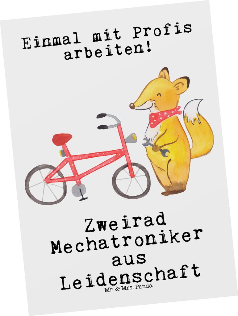 Mr. & Mrs. Panda Postkarte Zweirad Mechatroniker Leidenschaft - Weiß - Geschenk, Postkarten, Ansichtskarte, einzelkarte, Grußkarte, Ansichtskarten