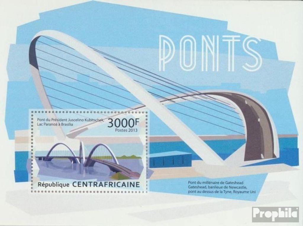 Briefmarken Zentralafrikanische Republik 2013 Mi Block 1060 (kompl. Ausgabe) postfrisch Brücken der Welt