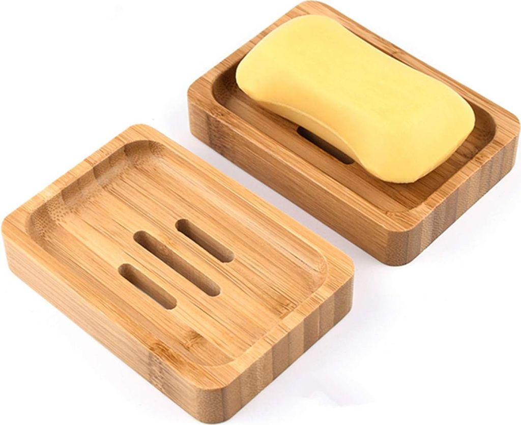2 Stück Natürliche hölzerne Bambus Seifenschale Holz Dusche Handgefertigte Seifenkiste Seifen Box Für Seife Scrubber Schwämme Waschbeckenablage