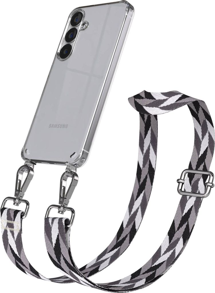 EAZY CASE Handykette - Verstellbarer Trageriemen kompatibel mit Samsung Galaxy S25, Handykordel mit transparenter Silikon-Hülle, Karabiner Silber,...
