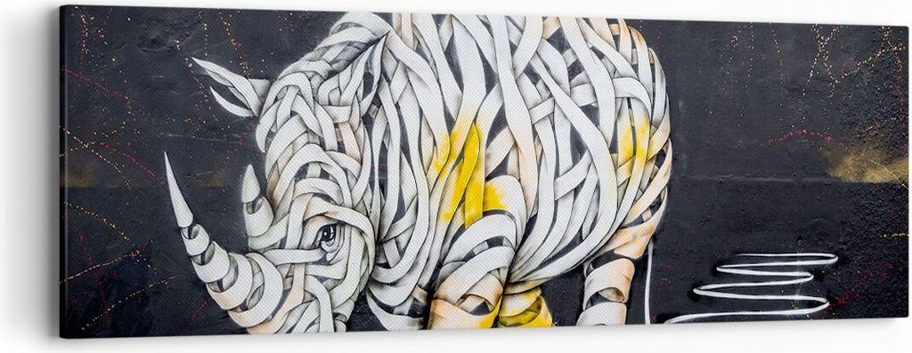 Bild auf Leinwand - Leinwandbild - Nashorn modern - 90x30cm - Wand Bild - Wanddeko - Wandbilder - Leinwanddruck - Bilder - Kunstdruck - Wanddekorat...