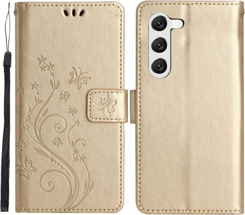 Samsung Galaxy S23 Plus Hülle - Coverup Blumen & Schmetterlinge Klapphülle - Gold