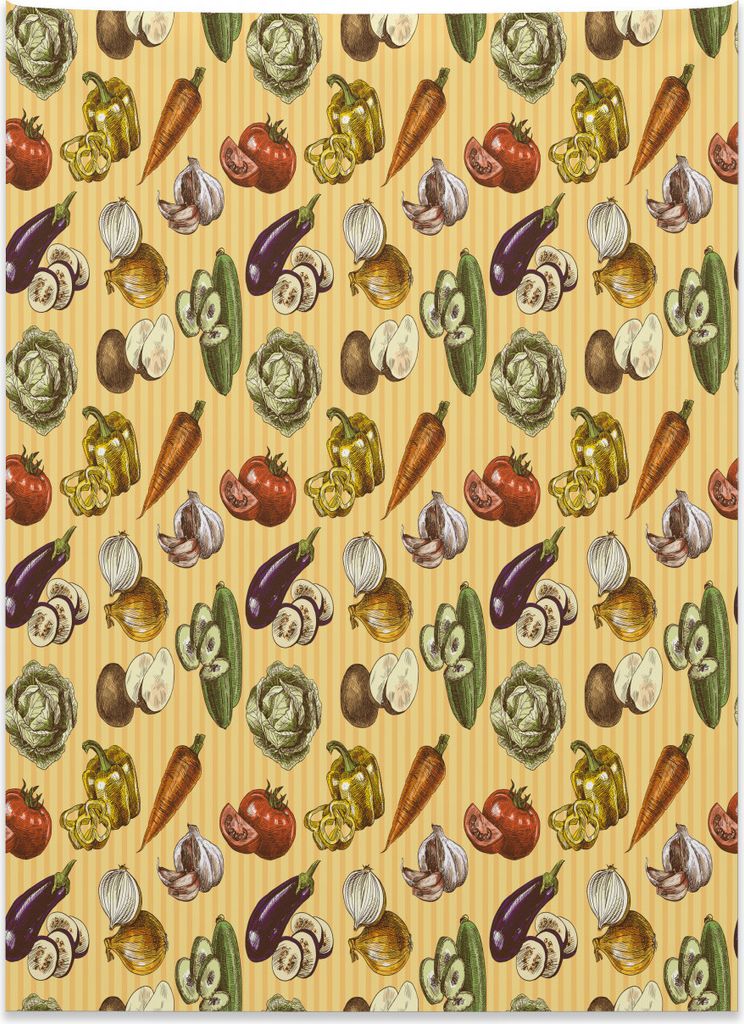 Abakuhaus Bunt Wandteppich, Skizzenhaftes Gemüse aus Weiches Mikrofaser Stoff Kein Verblassen Klare Farben Waschbar, 110 x 150 cm, Mehrfarbig