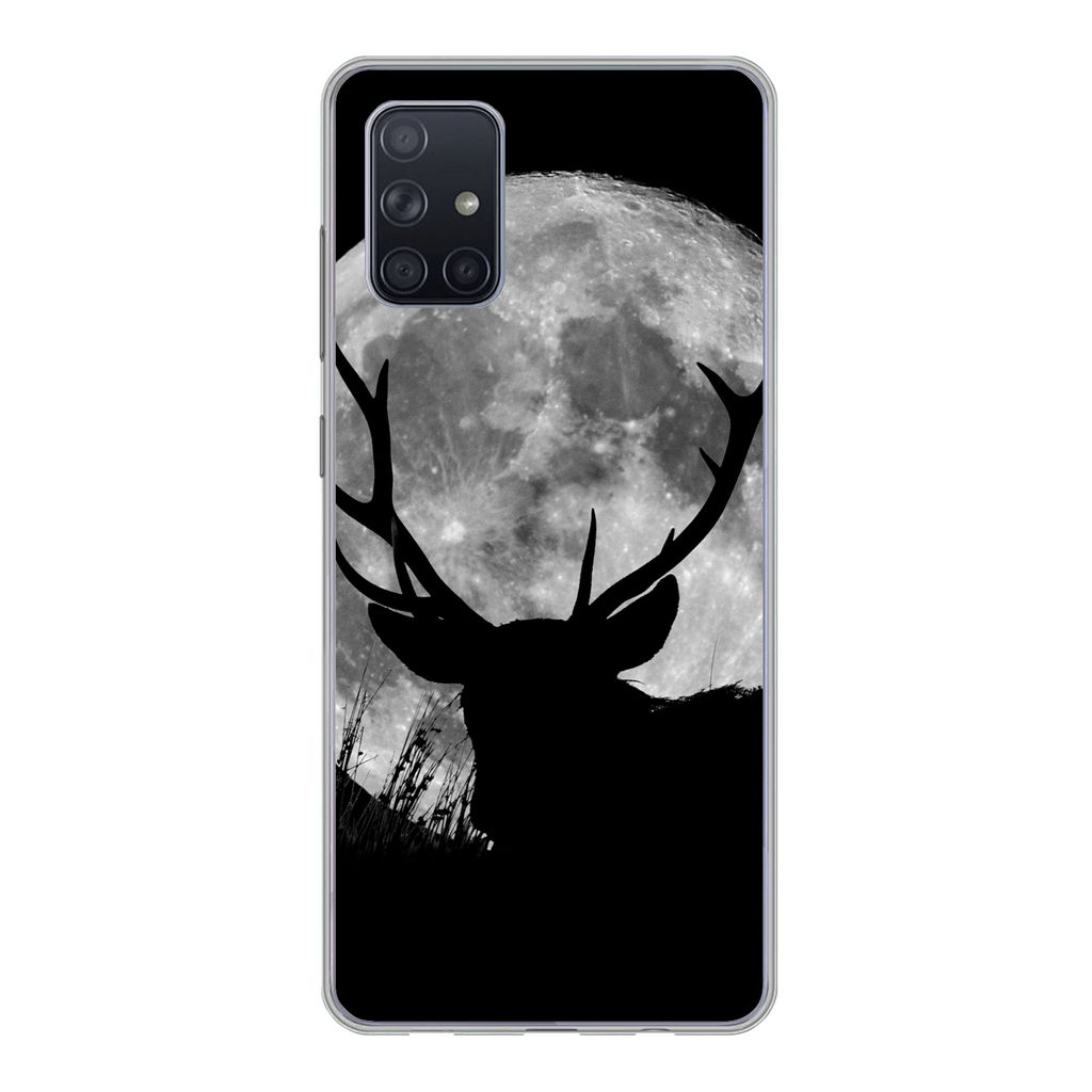 MuchoWow Handyhülle Schutzhülle Hülle für Samsung Galaxy A51 Hirsch - Mond - Nacht Silikon Softcase Handy Hülle - Schutzabdeckung