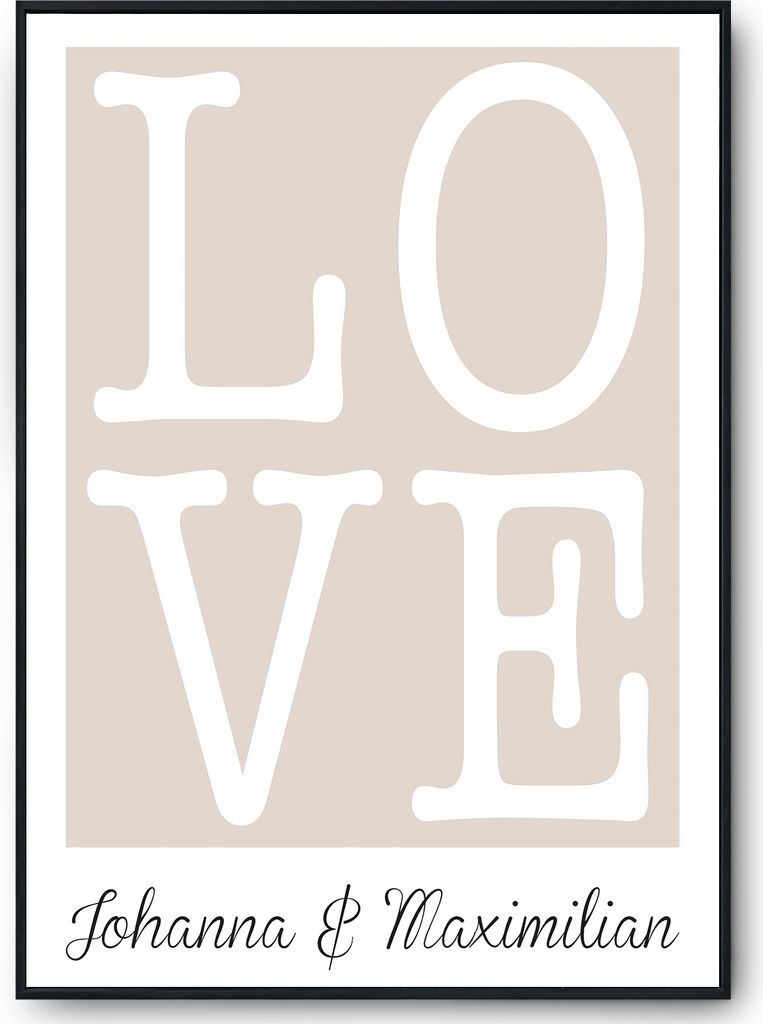 LOVE Partner Poster Personalisiert mit Namen Geschenk zur Hochzeit Poster für Paare Verlobte Hochzeitsgeschenk – DIN A4 (21x29.7cm)