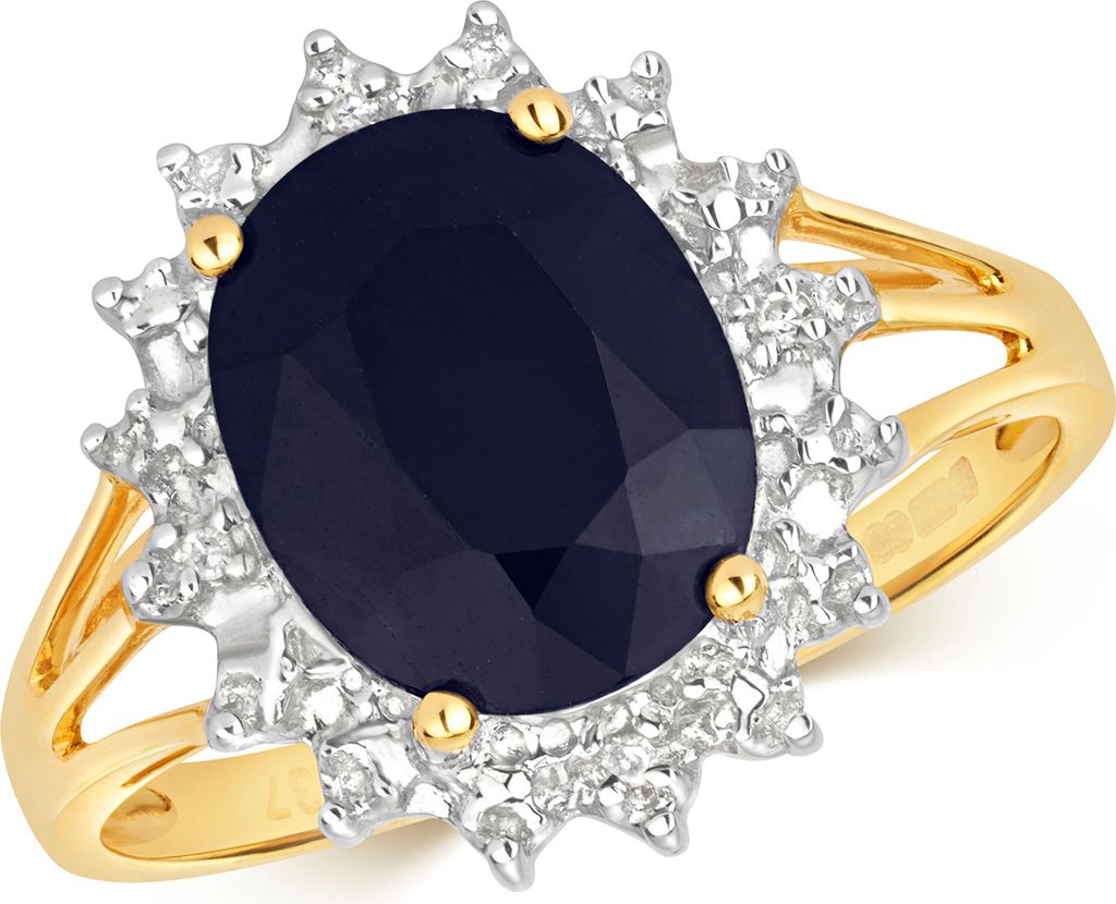 Moderner 9 Karat (375) Gold Diamant Damenring Brillant-Schliff H - PK mit Saphir, 57 (18.1); TRS28725RSP