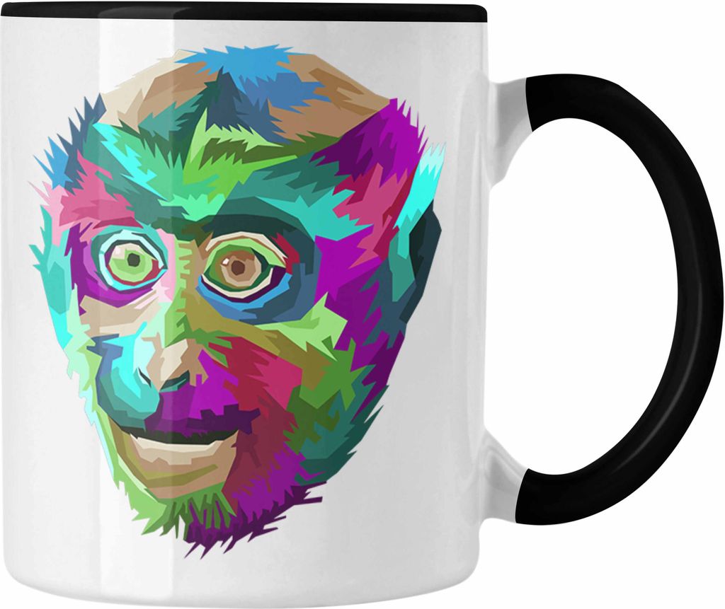 Trendation - Makaken Affen Art Tasse Geschenk Polygon Geschenkidee (Schwarz)