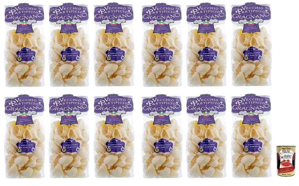 12x Il Vecchio Pastificio di Gragnano Pasta Lumaconi,Gragnano IGP-Nudeln aus Hartweizengrieß von höchster Qualität 500g + Italian Gourmet Polpa ...