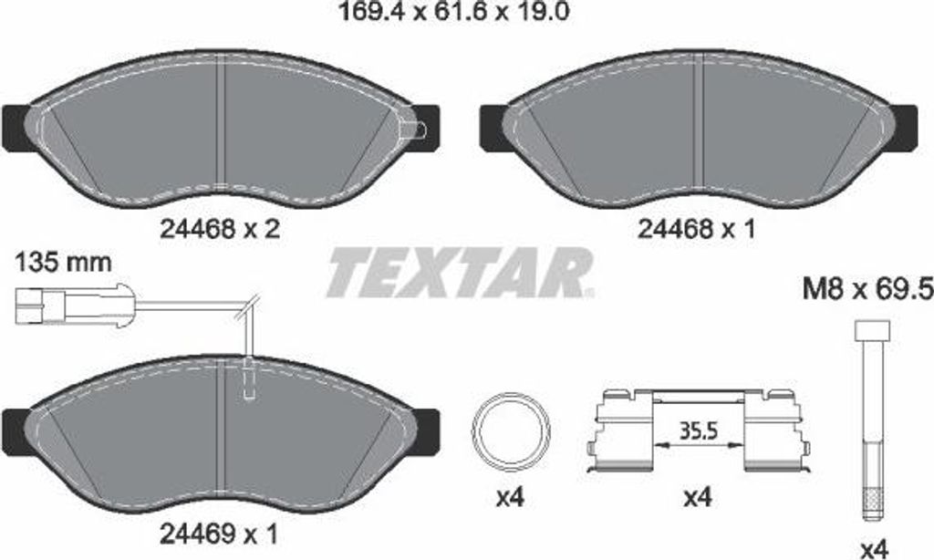 TEXTAR Bremsbeläge Satz Vorne für FIAT Ducato Kastenwagen (250, 290) 2446807