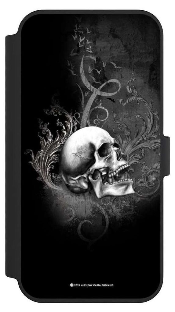 NIVOCASE Klapphülle für Apple iPhone 14 Pro Max Handyhülle aus Kunst Leder NIVOflip schwarz Gothic Schädel Totenköpfe