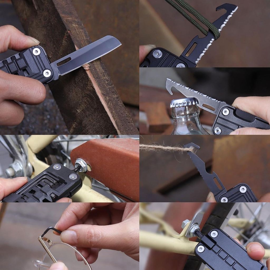 6 in 1 Faltbares Multitool mit Seilschneider, Flaschenöffner, Schraubendreher - Edelstahl