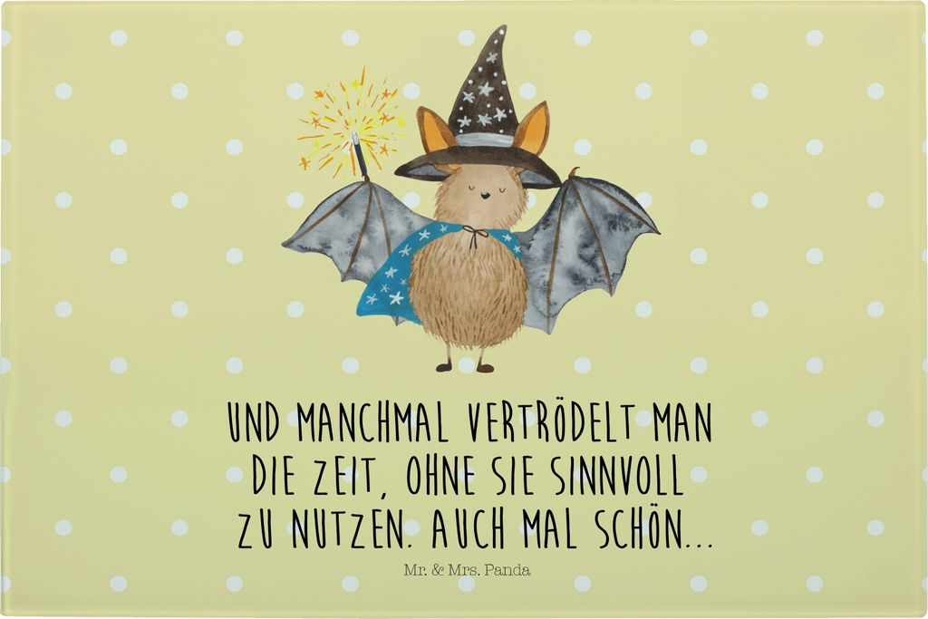 Mr. & Mrs. Panda schneidbrett Fledermaus Zauberer - Gelb Pastell - Geschenk, Lustige Sprüche, Schneidebrett Aus Glas, Schneidplatte, Magier, Flede...