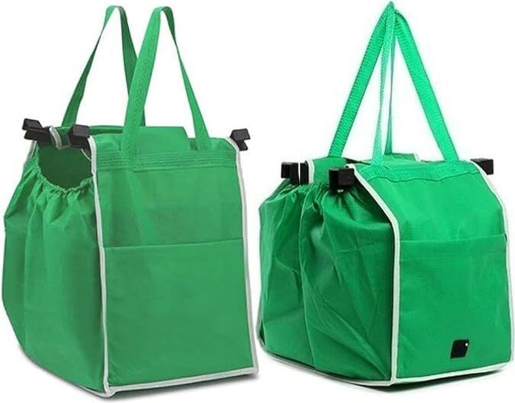 2 x Einkaufstaschen für Einkaufswagen, Faltbare Tasche für alle gängigen Einkaufswagen Wasserdicht mit Verschluss Aussentaschen Verstärkung Gr...