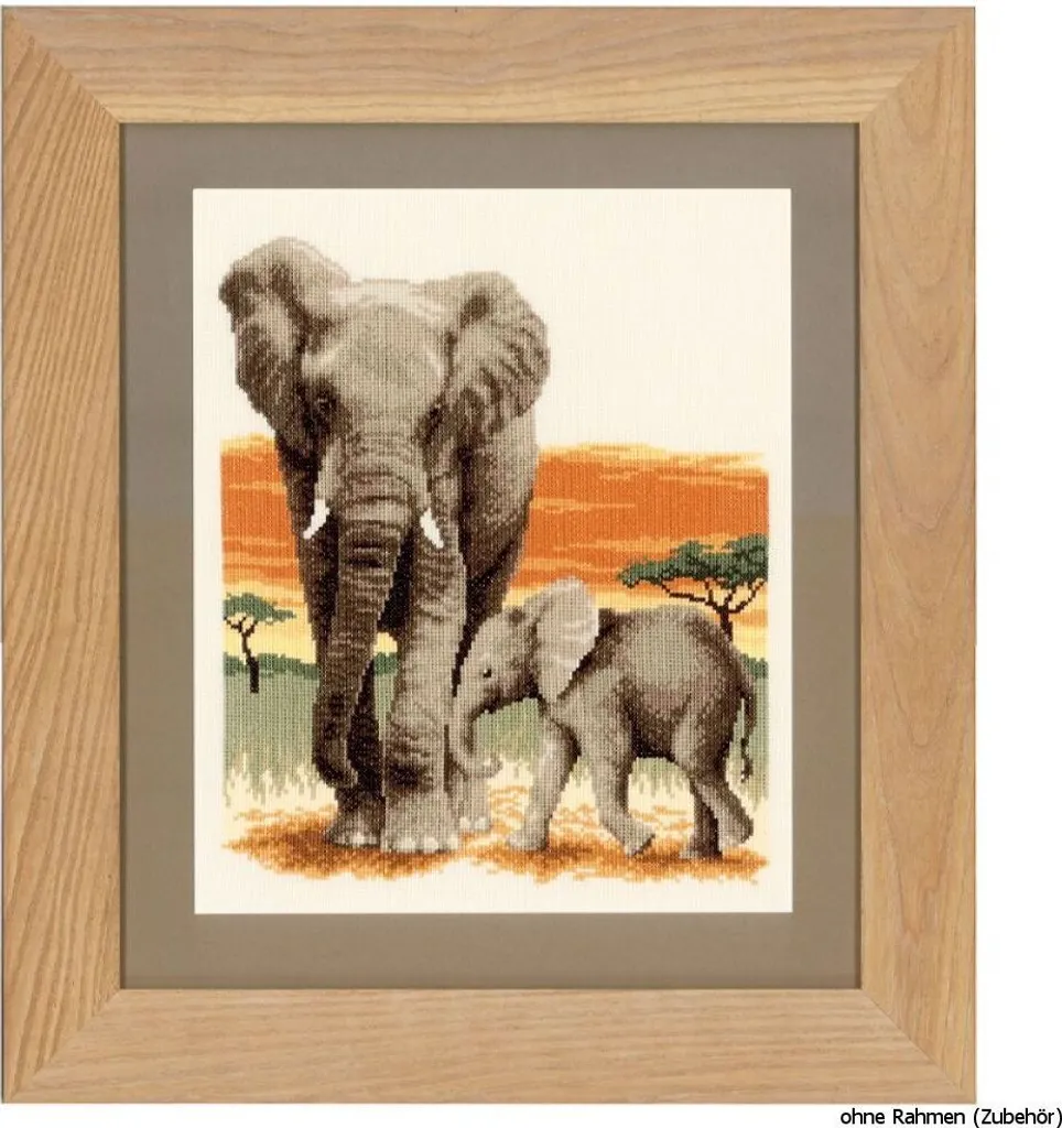 Canevas à broder Eléphants en mouvement Vervaco sur toile Aïda blanche