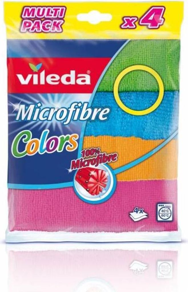 A package of Vileda Microfibre Colors cleaning cloths.