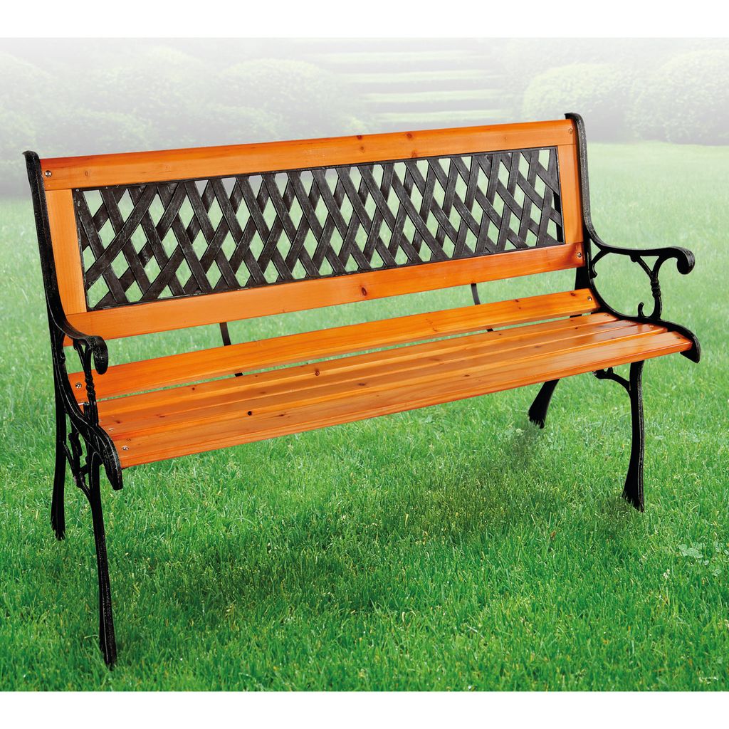 Massivholz Parkbank Gartenbank Metall pulverbeschichtet Natur/Schwarz