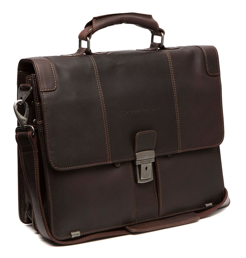 The Chesterfield Brand Leder Aktentasche Umhängetasche mit Laptopfach Stuttgart Business Bag Brown dunkelbraun