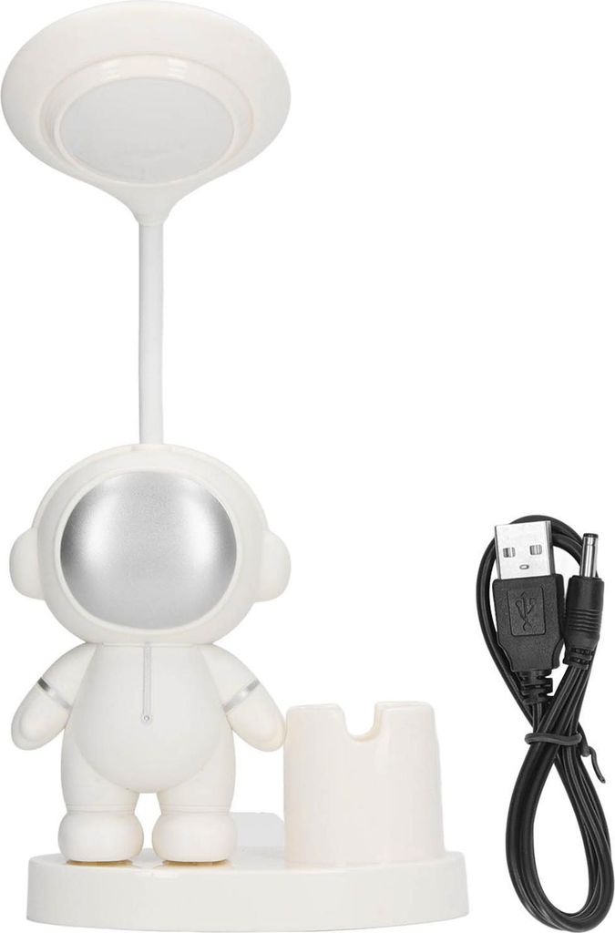 Kleine Schreibtischlampe Cartoon Astronaut Form wieder auflösbar mit Stifthalter Spitzer für Schlafsaal Schlafzimmer Weiß