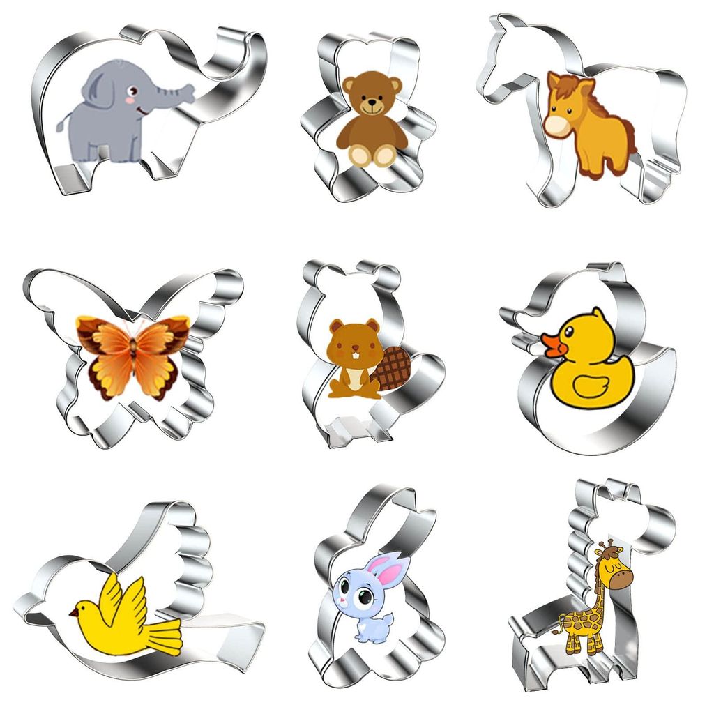 Tierförmige Ausstechformen, 9-teiliges Set aus Edelstahl zum Backen von Fondantkeksen und Tortendekorationen