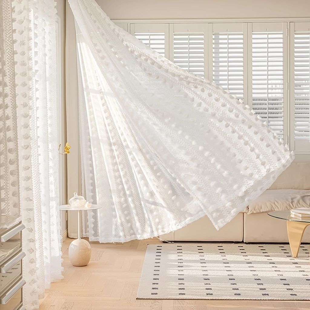 Sheer Voile Vorhang Pompon Transparente Weiß Gardine Stangendurchzug  Wohnzimmer Schlafzimmer Luftig Dekoschal, 20x20cm, 20 Stück