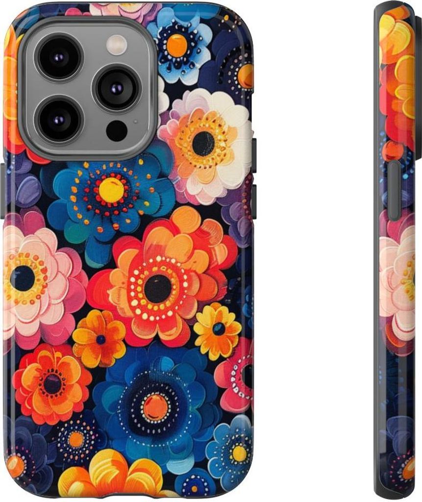 Lebendiges Blumenmuster – Hülle Kompatibel mit iPhone 14 Pro