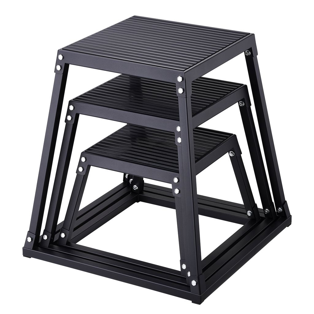 VEVOR 3-teilige Plyometrische Sprungboxen, 305/458/609 mm Plyometric Box Schwarz, Rutschfestes Fitness-Übungs-Step-Up-Box-Set für Heim-Fitness-Tr...