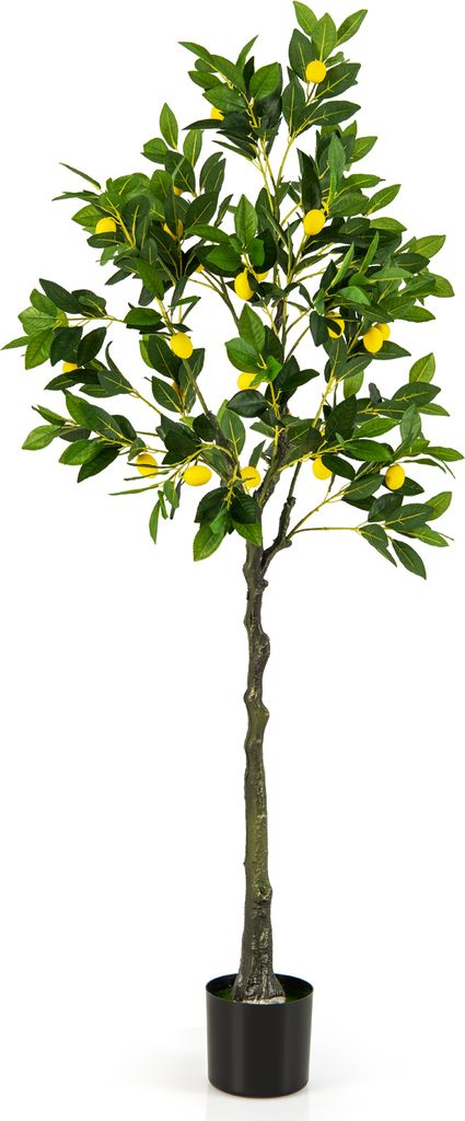 COSTWAY Künstlicher Zitronenbaum 160cm, Limonenbaum mit Topf & 27 Zitronen, Kunstpflanze, Zitruspflanze Zimmerpflanze, Lemon Tree, grün, gelb