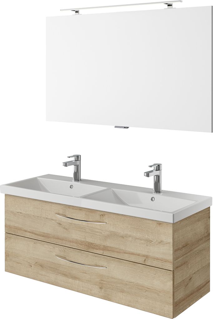Waschplatz Set in Riviera Eiche Nb. mit Doppelwaschbecken VILLATORO-66, B/H/T ca. 120/200/45 cm