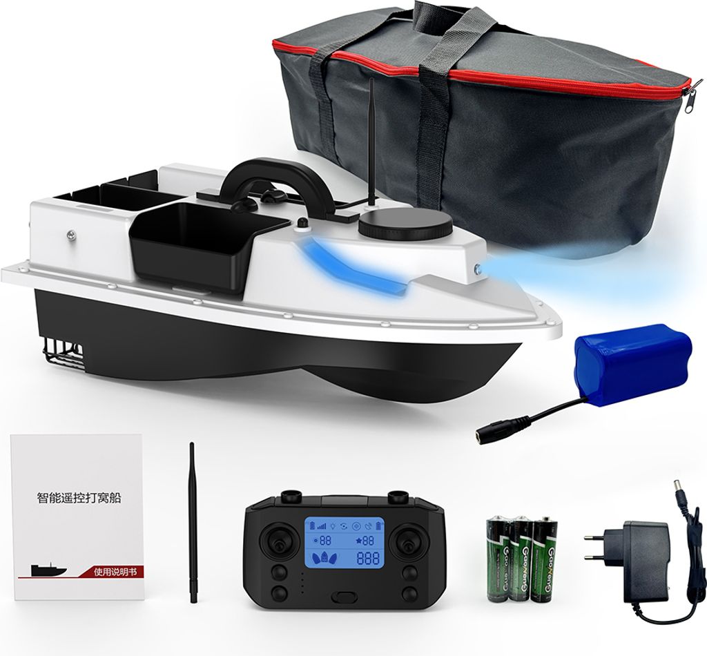 GPS RC Koederboot 500M kabellose Fernbedienung Angelkoederboot Angelfutterboot Schiff mit 4 Koederbehaeltern 2 kg Last