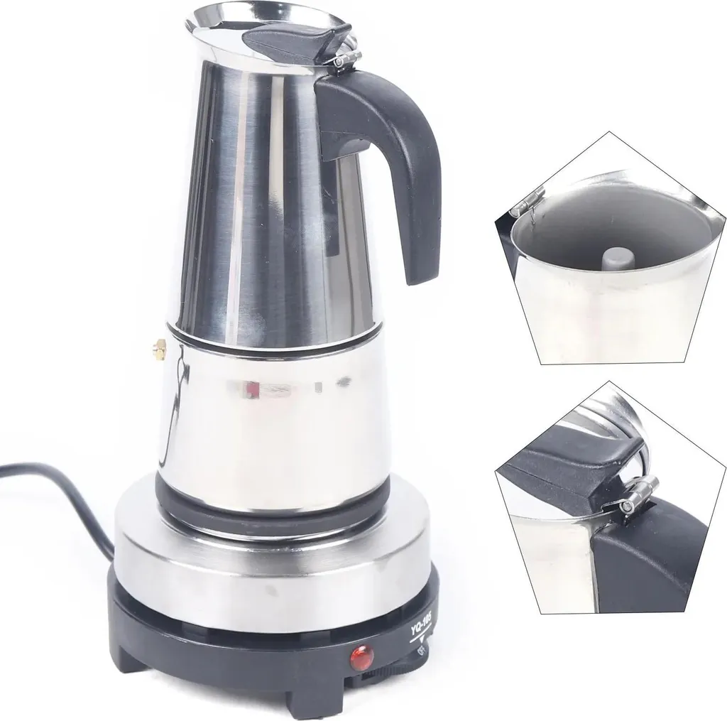Espressokocher Set - Moka-Kanne - Fassungsvermögen 300 ml/6 Tassen - Elektrokochplatte 500 W - Temperaturregelung 5 Stufen - Schnelles Aufheizen