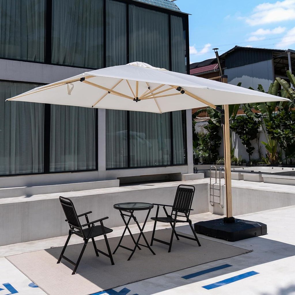 PURPLE LEAF Holzoptik Sonnenschirm 300 x 300 cm Aluminium Ampelschirm mit Kurbel 360° Drehbar Gartenschirm Groß UV Schutz 50+ Wasserabweisend , C...